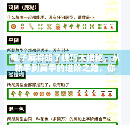 电子麻将胡了技巧大揭秘,从新手到高手的进阶之路,你离一炮双响只差这篇干货! 电子麻将胡了技巧大揭秘,从新手到高手的进阶之路,你离一炮双响只差这篇干货!